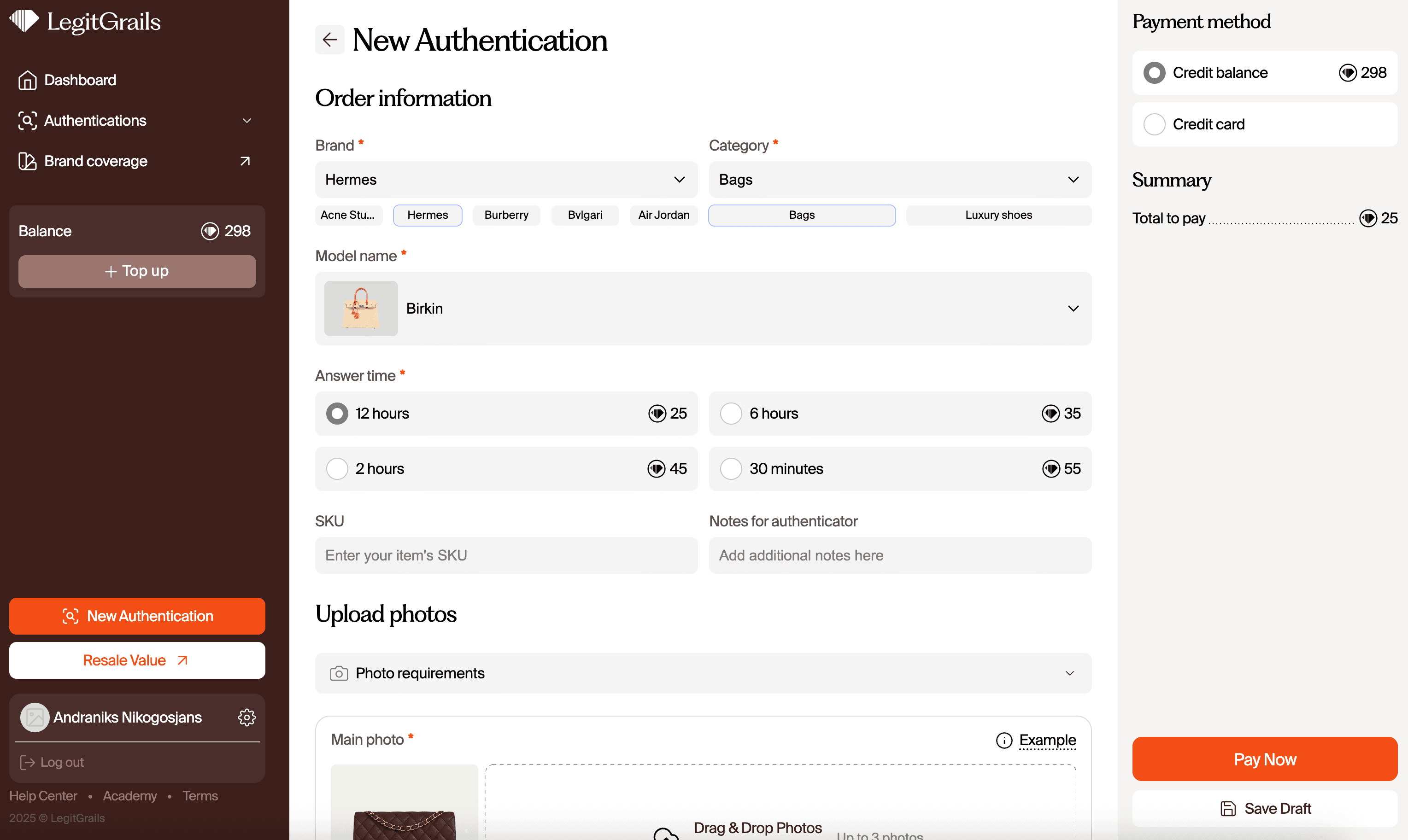 LegitGrails — New Authentication flow (order form)
